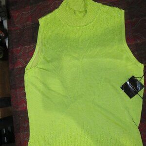 Carmen Marc Valvo SET! Neon Green Pink Beaded Embellished Skirt & sleeveless top